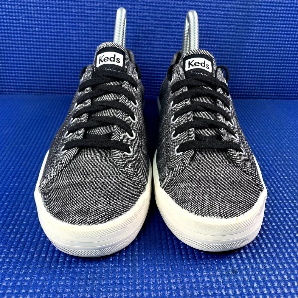 KEDS KICKSTART DENIM TWILL Women`s Size 7.5 Grey Black Comfort Shoes WF58556